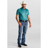 Tempco Mens Printed Western Short Sleeve Snap Polo Shirt Brown/Turquoise - TMPRTPSS3575
