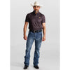 Tempco Mens Printed Western Short Sleeve Snap Polo Shirt Navy/Brown - TMPRTPSS3528