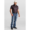 Tempco Mens Printed Western Short Sleeve Snap Polo Shirt Navy/Brown - TMPRTPSS3528
