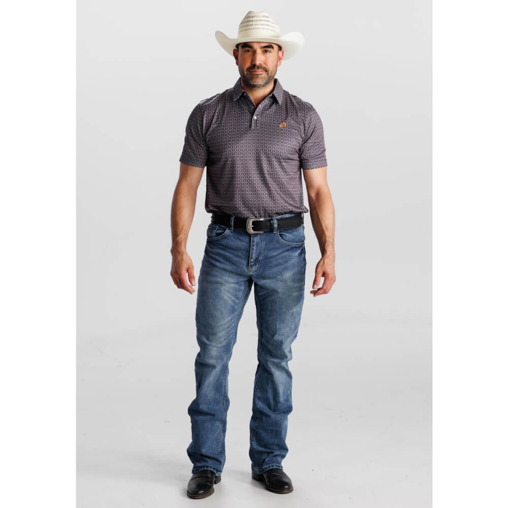 Tempco Mens Printed Western Short Sleeve Snap Polo Shirt Navy - TMPRTPSS3597