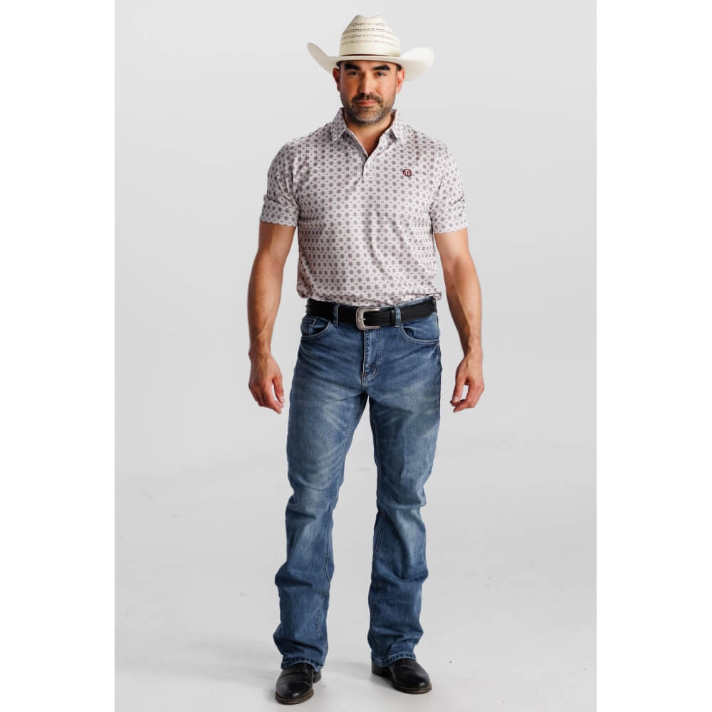 Tempco Mens Printed Western Short Sleeve Snap Polo Shirt Red - TMPRTPSS2617