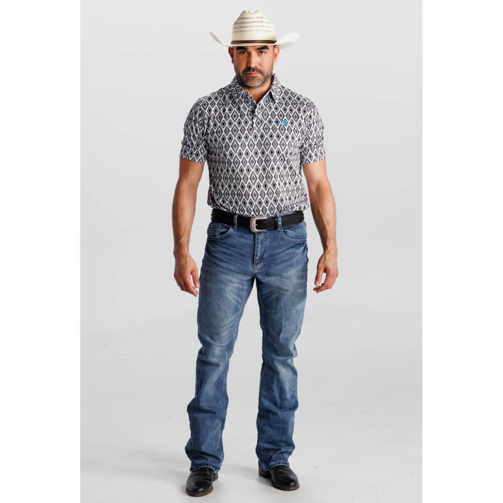 Tempco Mens Printed Western Short Sleeve Snap Polo Shirt White/Aztec - TMPRTPSS1697