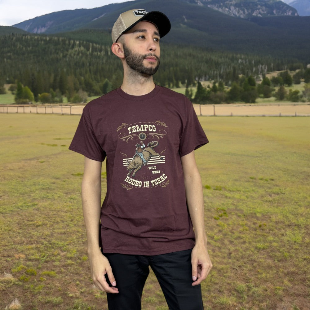 Tempco Mens Rodeo Short Sleeve T-Shirt Burgundy