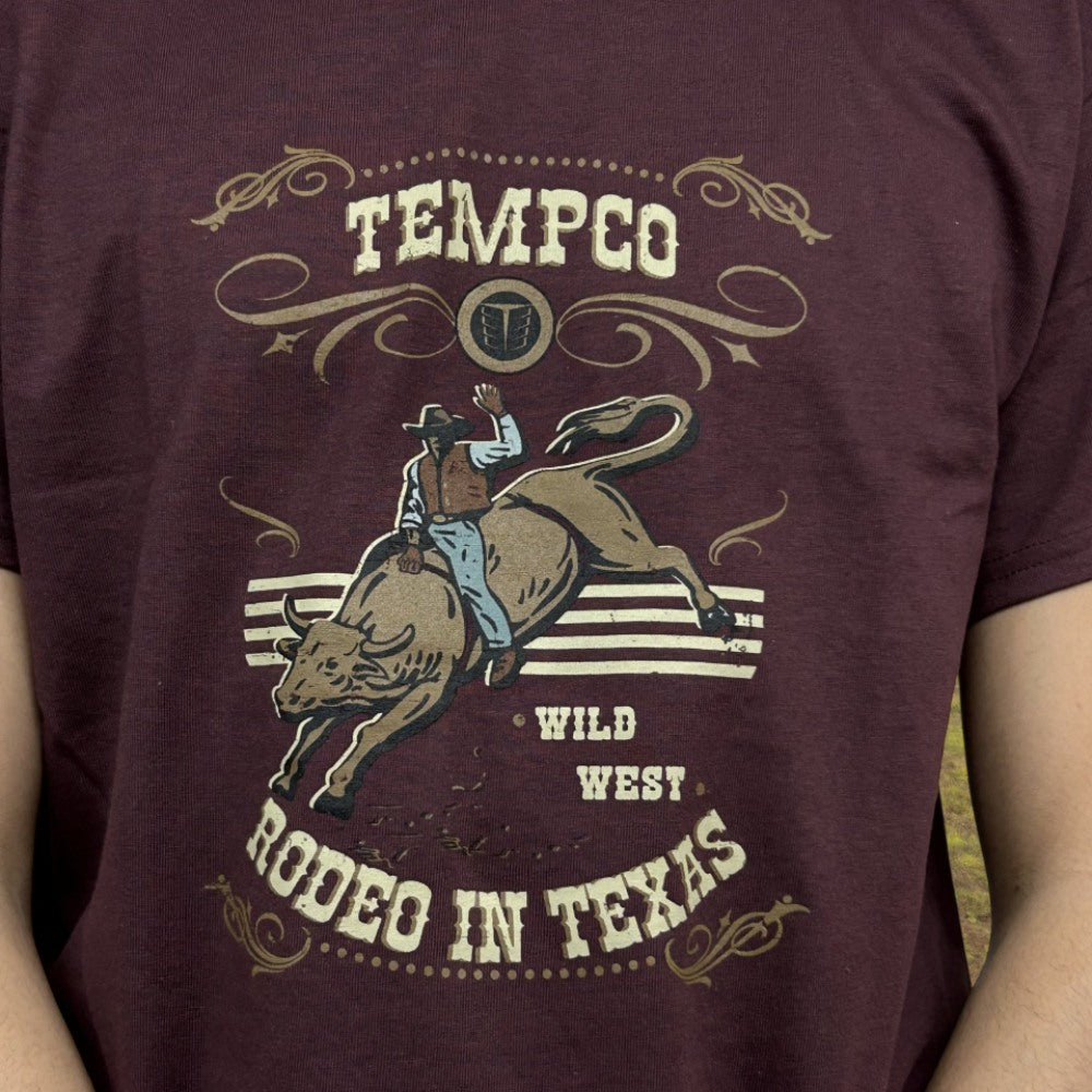 Tempco Mens Rodeo Short Sleeve T-Shirt Burgundy