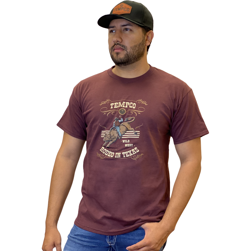 Tempco Mens Rodeo Short Sleeve T-Shirt Burgundy - BURGRODEO