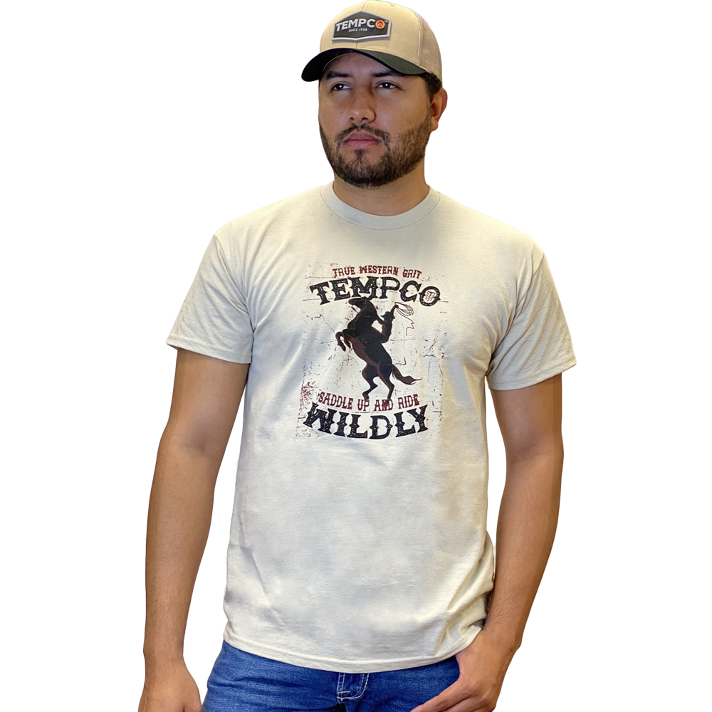 Tempco Mens Saddle Up Short Sleeve T-Shirt Sand - SADDLEUP