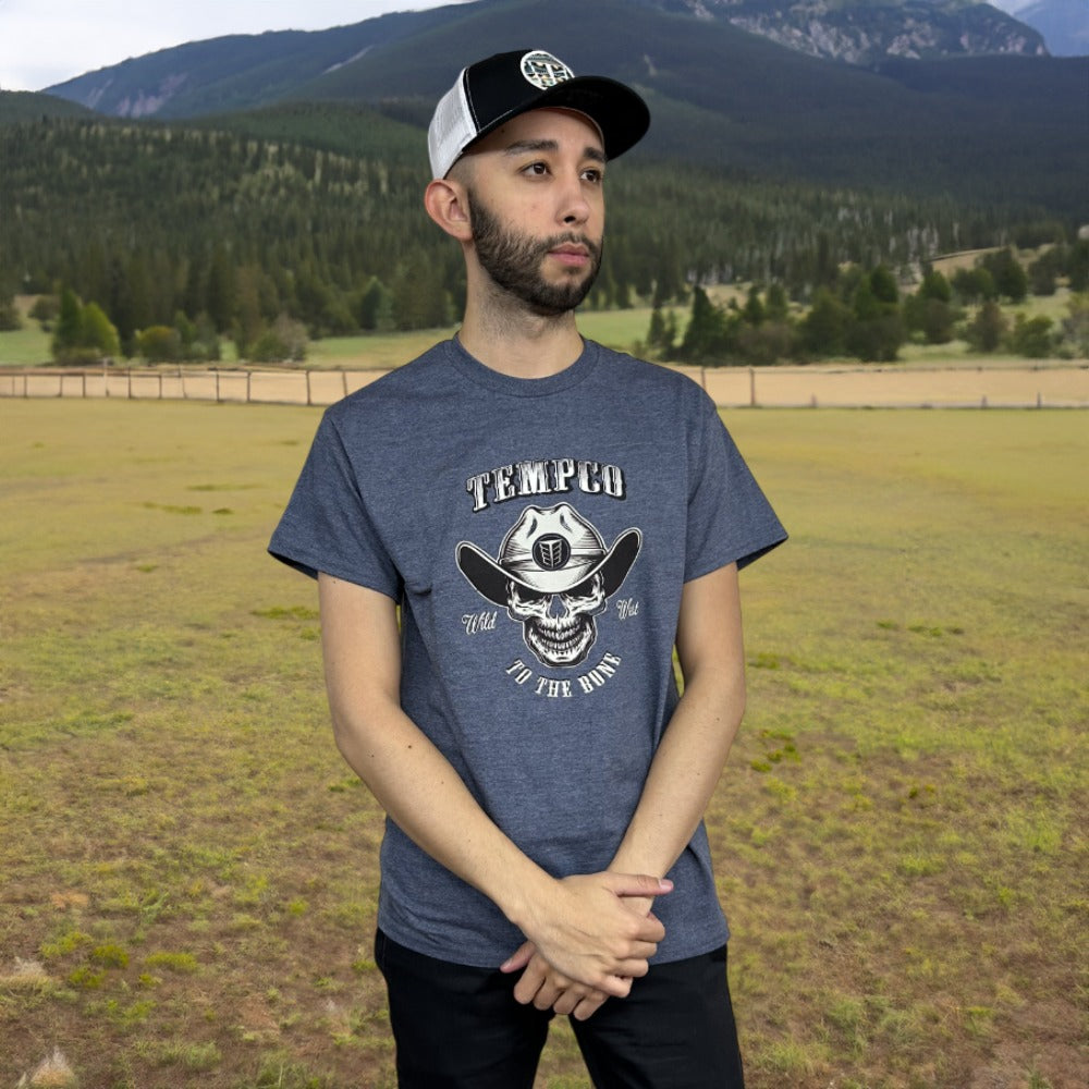 Tempco Mens Skull Cowboy Long Sleeve T-Shirt Navy