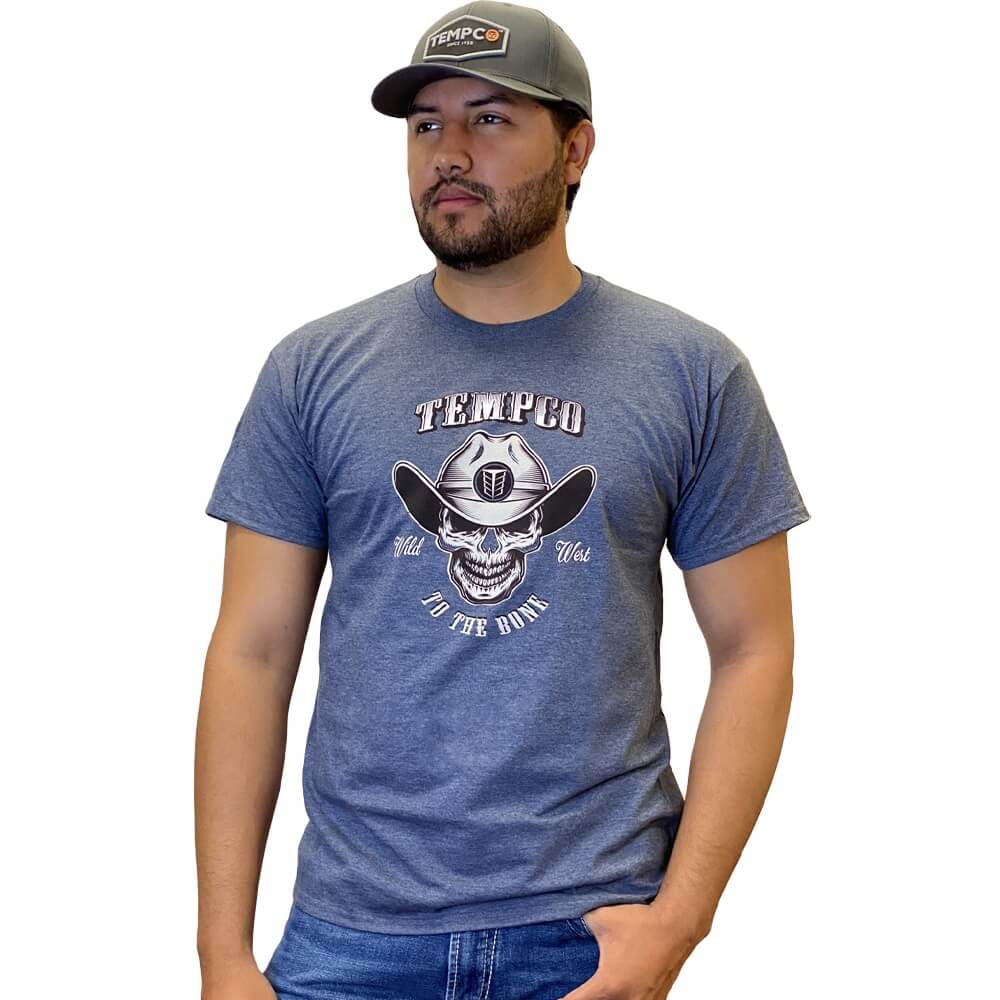 Tempco Mens Skull Cowboy Long Sleeve T-Shirt Navy - SKULLCOWBOY