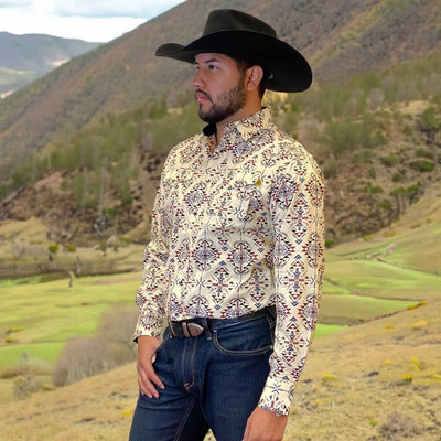 Tempco Mens Vikingo Snap Buttons Long Sleeve Shirt Aztec Yellow - TMVKSNLS-368