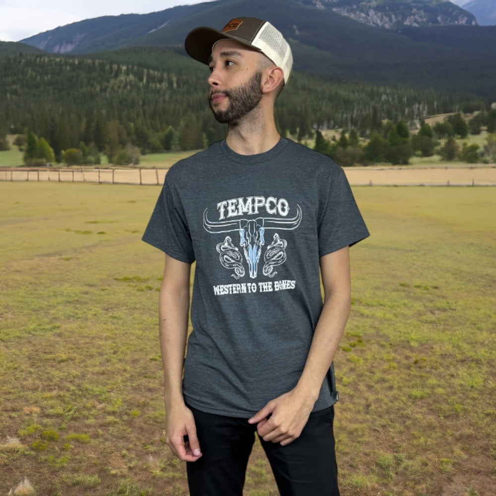 Tempco Mens Western Bones Short Sleeve T-Shirt Grey