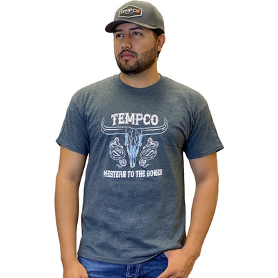 Tempco Mens Western Bones Short Sleeve T-Shirt Grey