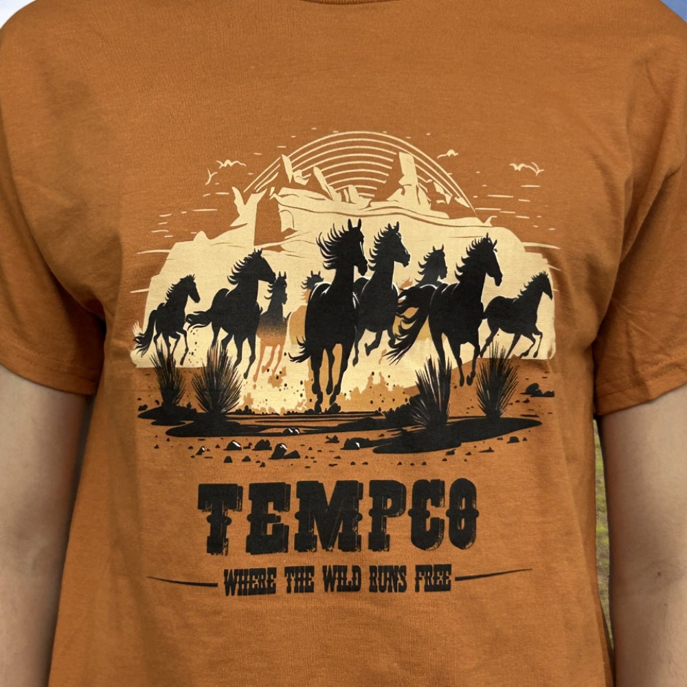 Tempco Mens Wild Horses Short Sleeve T-Shirt Orange