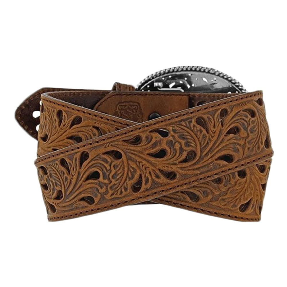 Tony Lama Womens Brown Pierced Filigree Trophy Belt