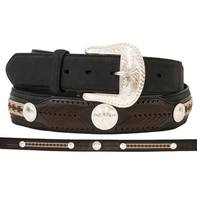 Tony Lama Mens Black Duke Center Applique Leather Belt