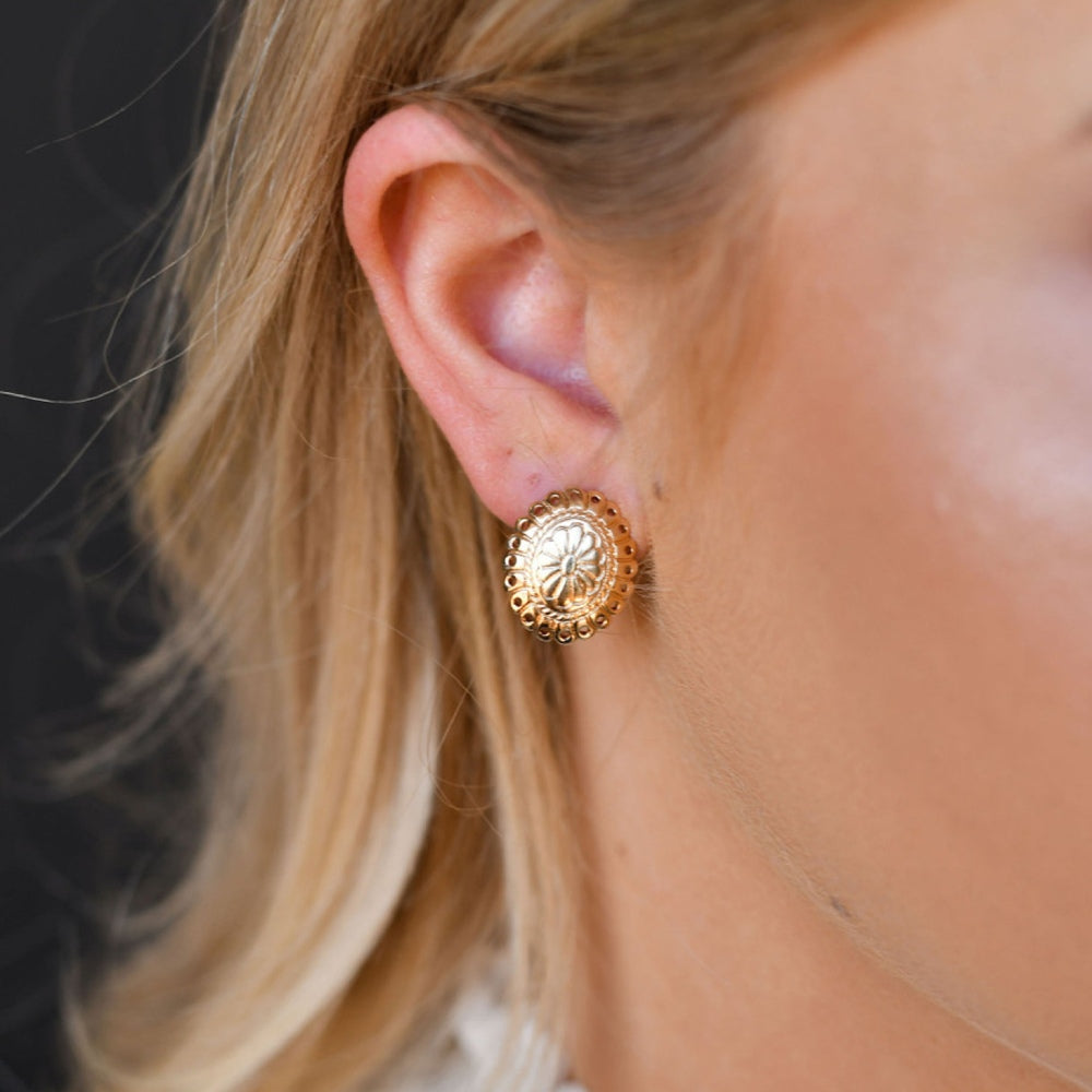 West & Co. Womens Gold Flower Concho Earrings