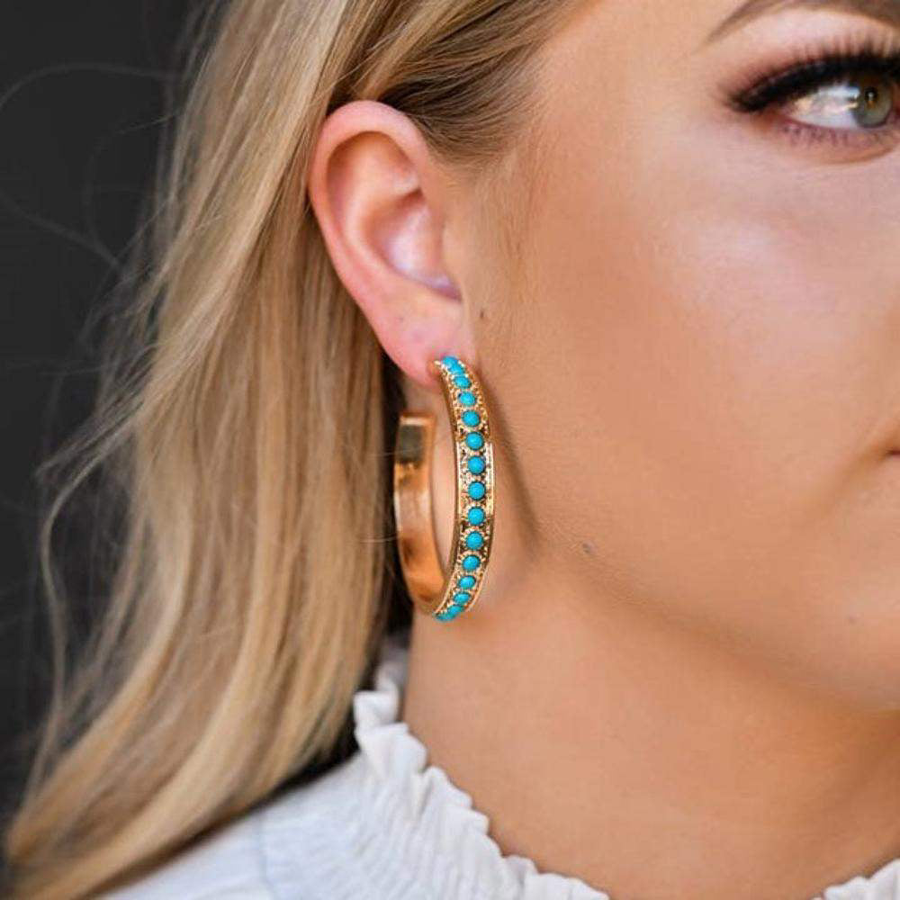 West & Co. Womens Gold Turquoise Hoop Earrings