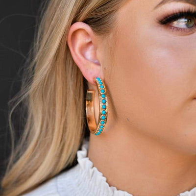 West & Co. Womens Gold Turquoise Hoop Earrings
