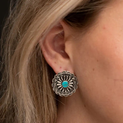 West & Co. Womens Silver Flower Concho Earrings