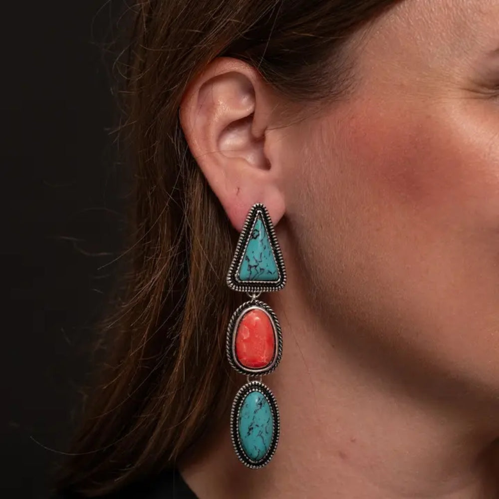 West & Co. Womens Turquoise and Coral Earrings