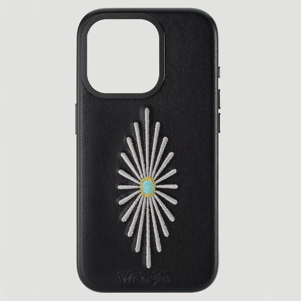 Wrangler Apple iPhone 15 Pro Leather Embroidery Case Black