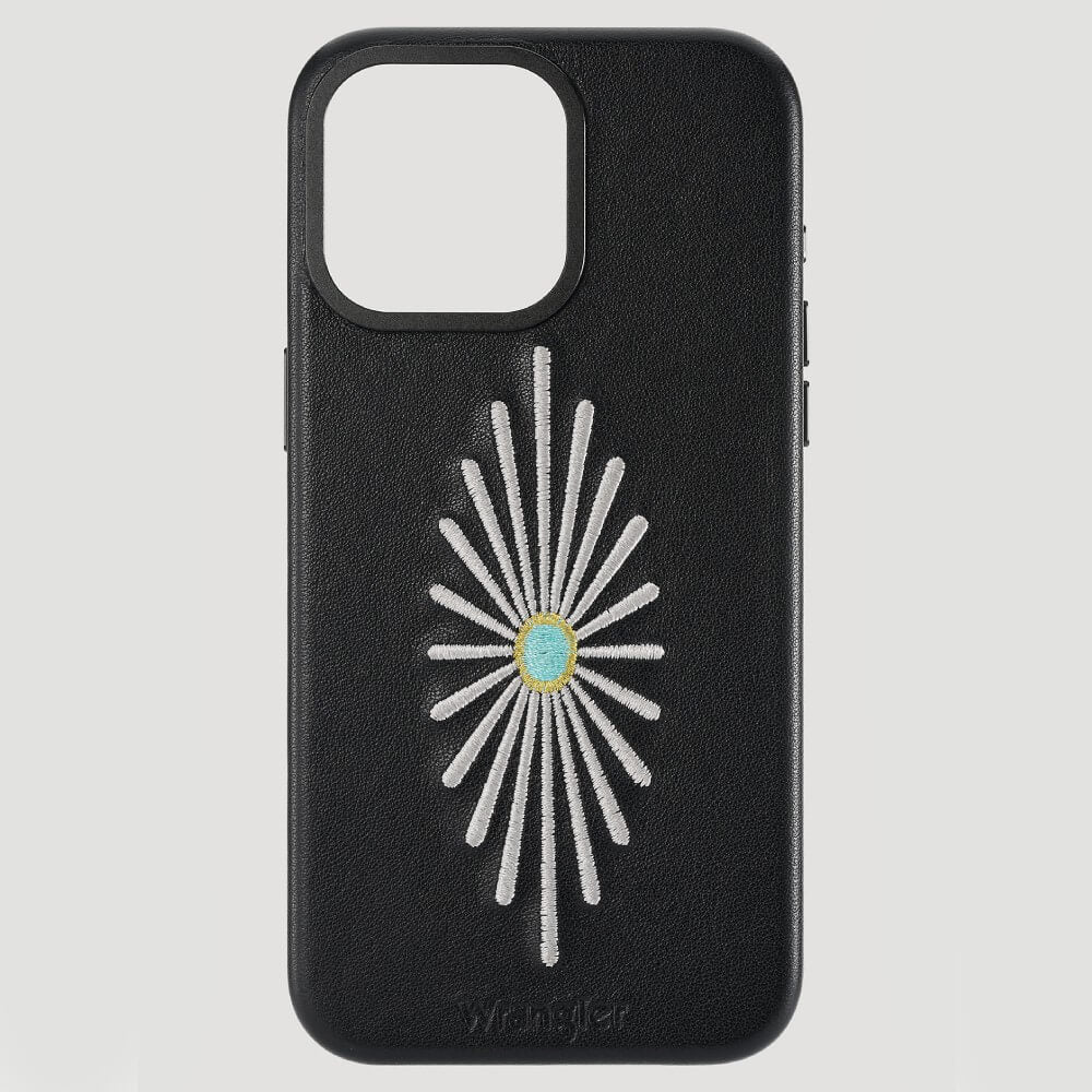 Wrangler Apple iPhone 15 Pro Max Leather Embroidery Case Black - LW/3001BK15PM