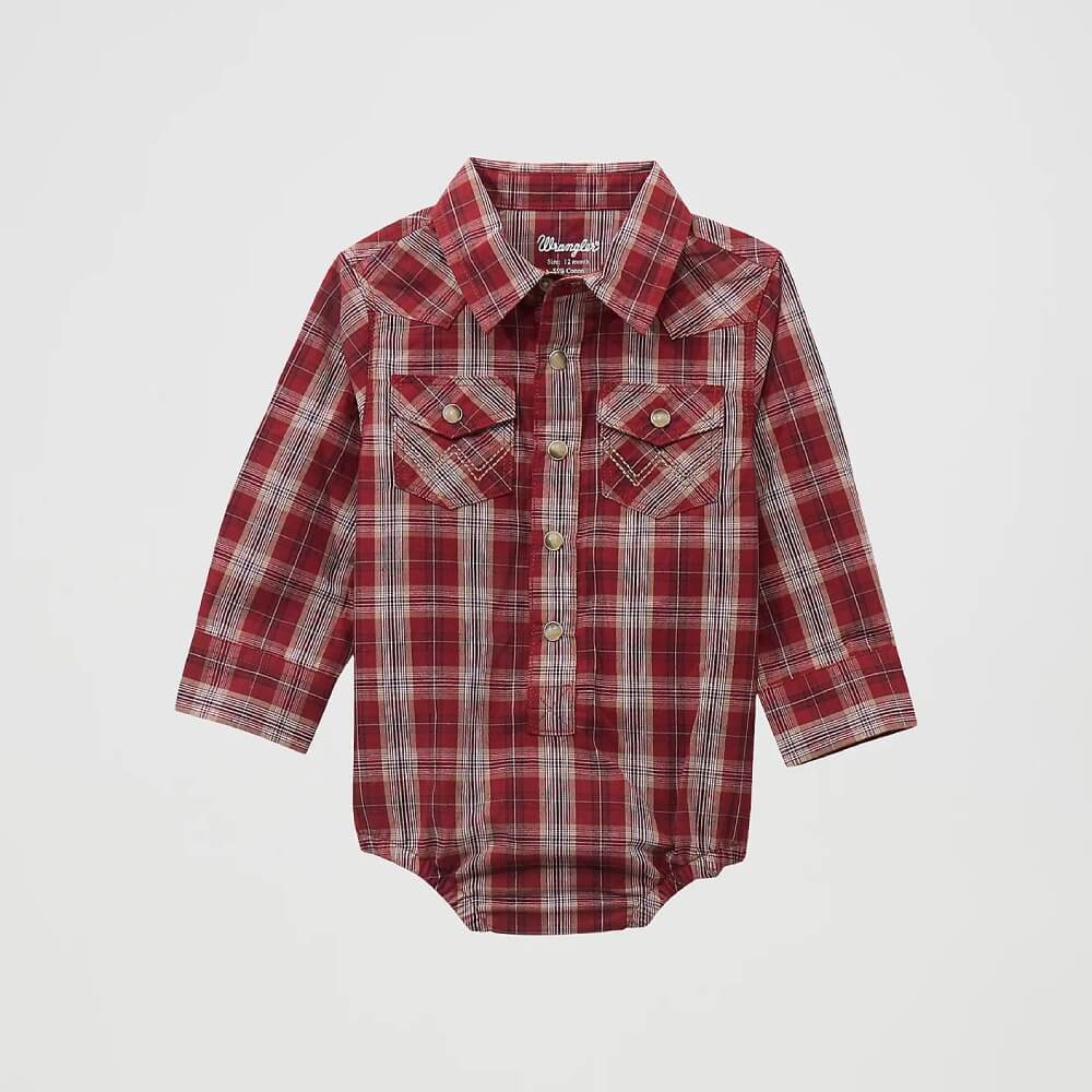Wrangler Baby Boys Western Bodysuit Onesie Burgundy Plaid - 112369545
