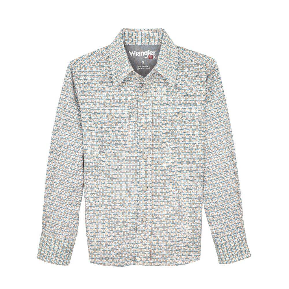 Wrangler Boys 20X Advanced Comfort Shirt Rustic Brown/Teal - 112367917