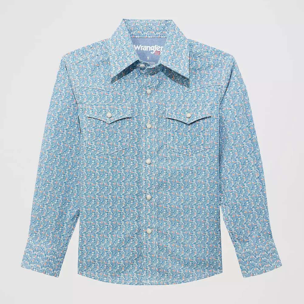 Wrangler Boys 20X Advanced Comfort Western Shirt Blue Jay - 112374376
