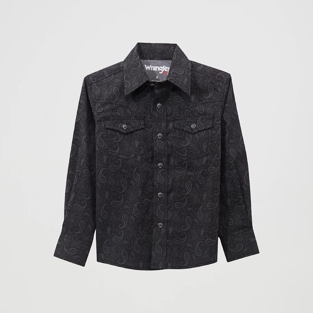Wrangler Boys 20X® Advanced Comfort Western Shirt Shadow Paisley (black) - 112369504