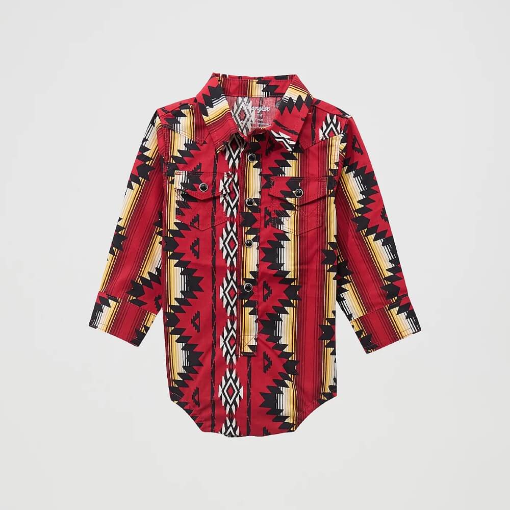Wrangler Boys Checotah Western Bodysuit Onesie Firey Red - 112369546