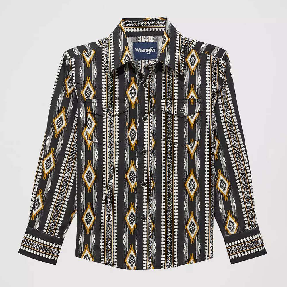 Wrangler Boys Checotah Western Snap Shirt Crow Black - 112374911
