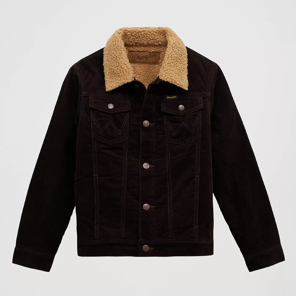 Wrangler Boys Cowboy Cut Sherpa Lined Corduroy Jacket Black Coffee - 112382136