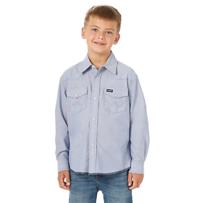 Wrangler Boys Cowboy Cut Western Snap-Front Shirt Blue Chambray - 10BW7013B