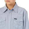 Wrangler Boys Cowboy Cut Western Snap-Front Shirt Blue Chambray - 10BW7013B