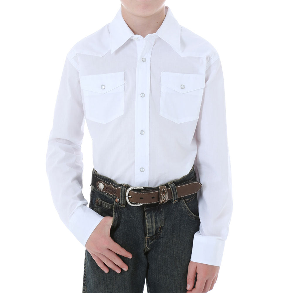 Wrangler Boys Long Sleeve Western Pearl Snap Shirt White - 204WHSL