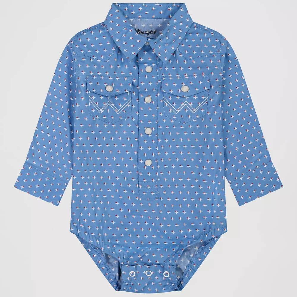 Wrangler Infant Boys Long Sleeve Western Snap Onesie Americana-Blue - 112381490