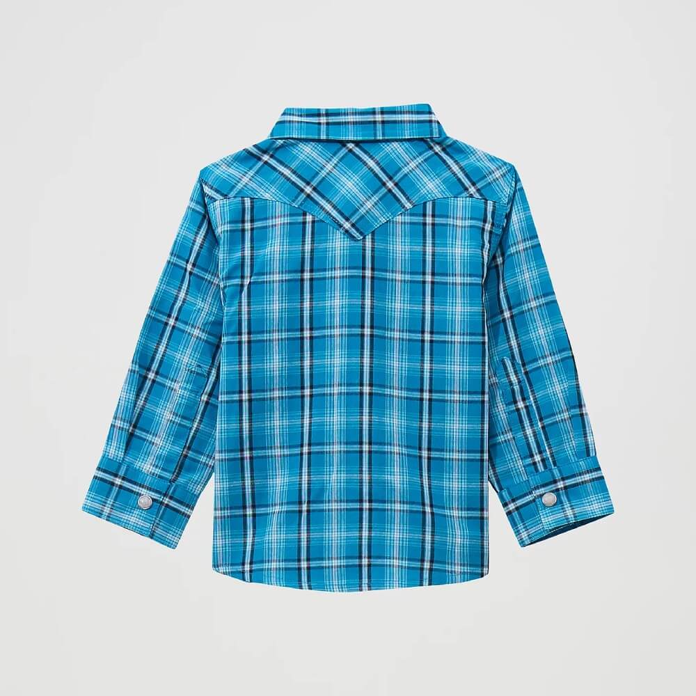 Wrangler Boys Plaid Western Snap Shirt Turquoise - 112369527