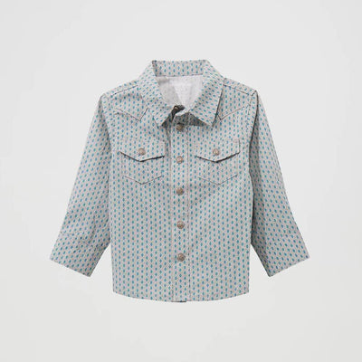Wrangler Boys Print Western Snap Shirt Peacock (Blue) - 112369525