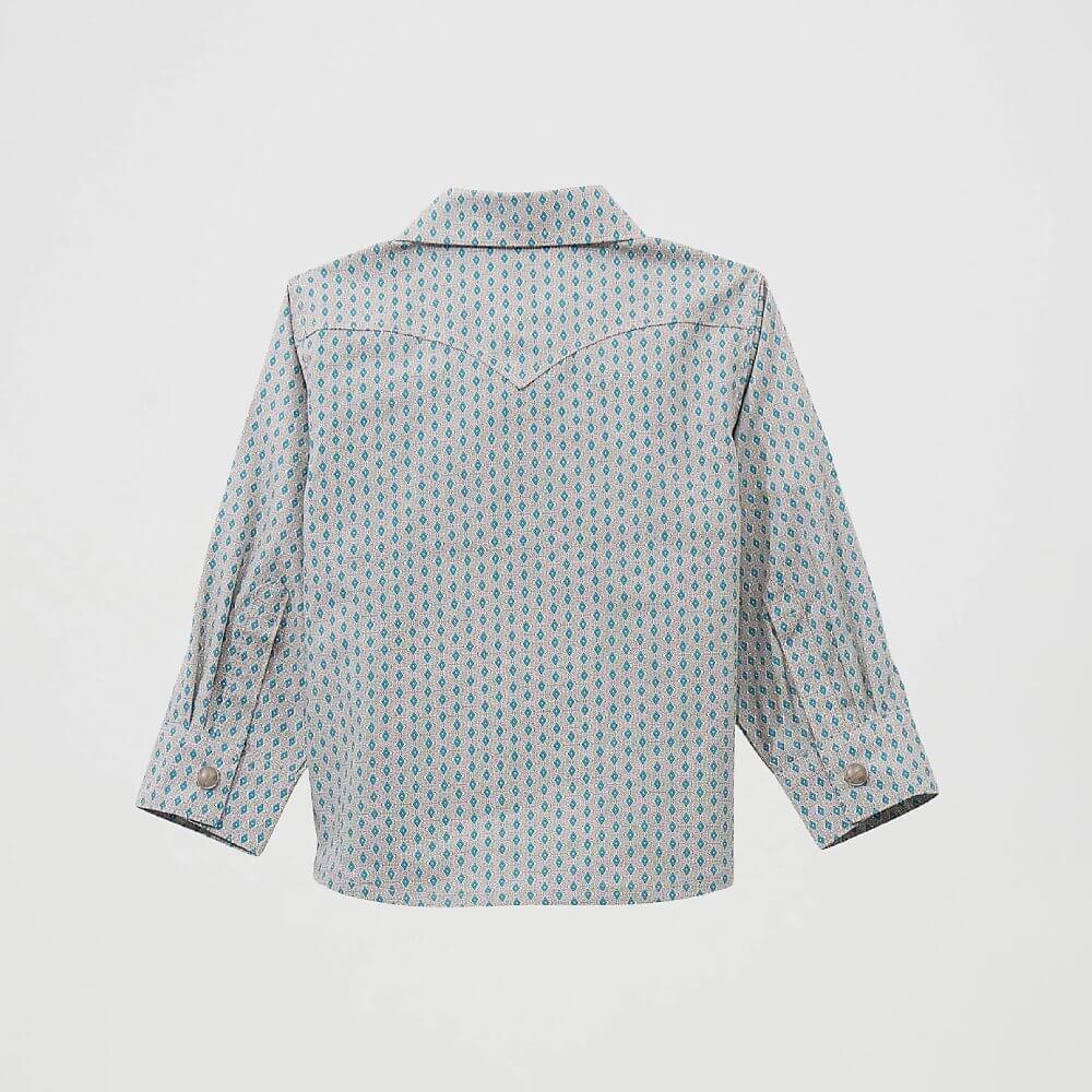 Wrangler Boys Print Western Snap Shirt Peacock (Blue) - 112369525