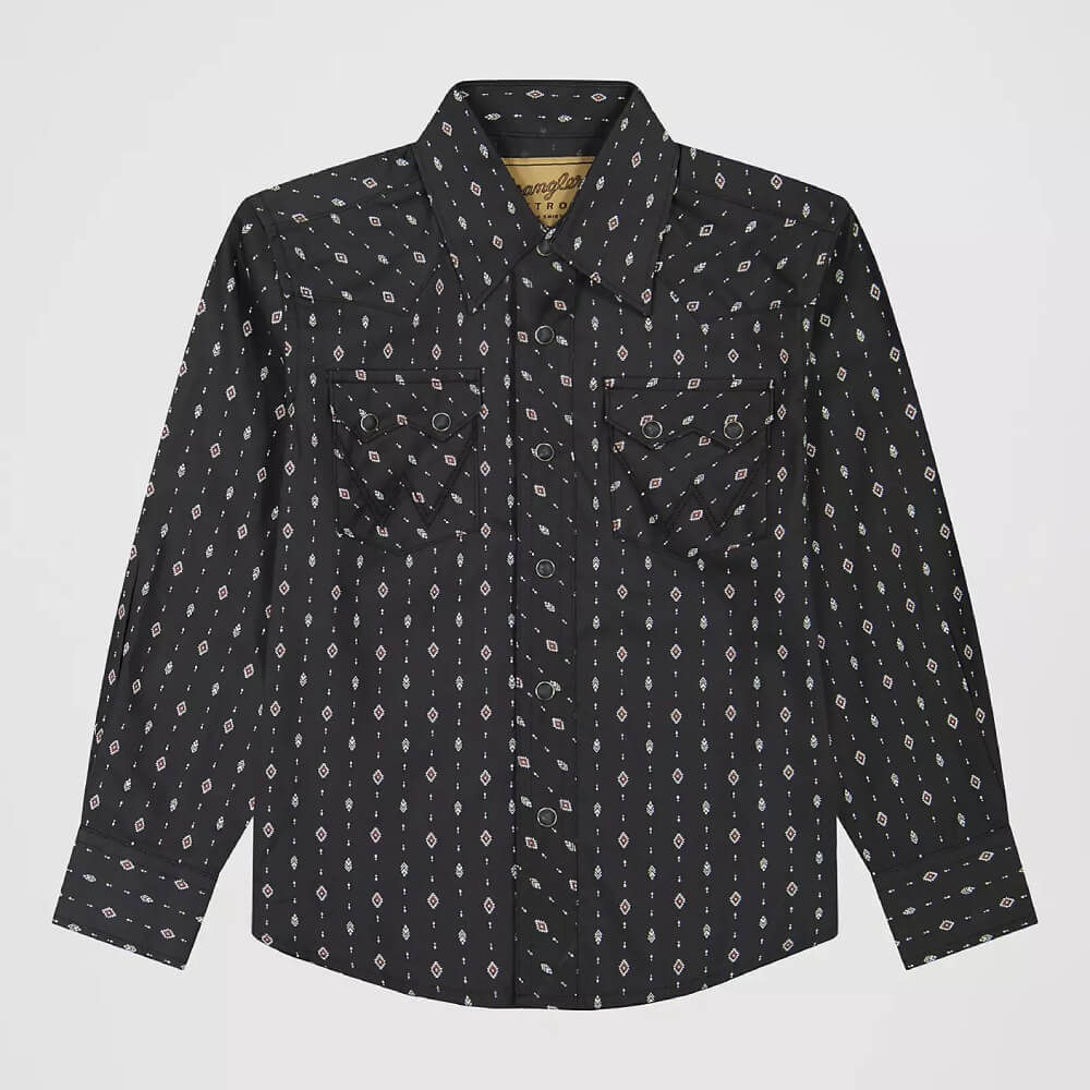 Wrangler Boys Retro Western Snap Plaid Shirt Obsidian Chain/Black - 112381884