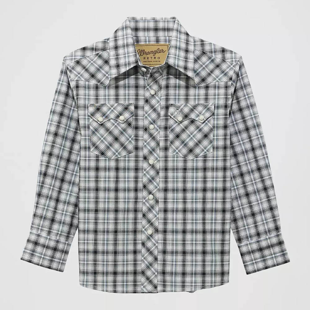 Wrangler Boys Retro® Western Snap Plaid Shirt Pine Black - 112374766
