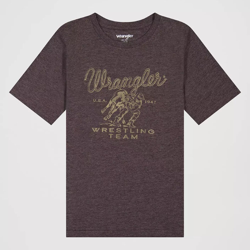Wrangler Boys Rodeo Wrestling Team Graphic T-Shirt Chocolate Torte Heather - 112379618