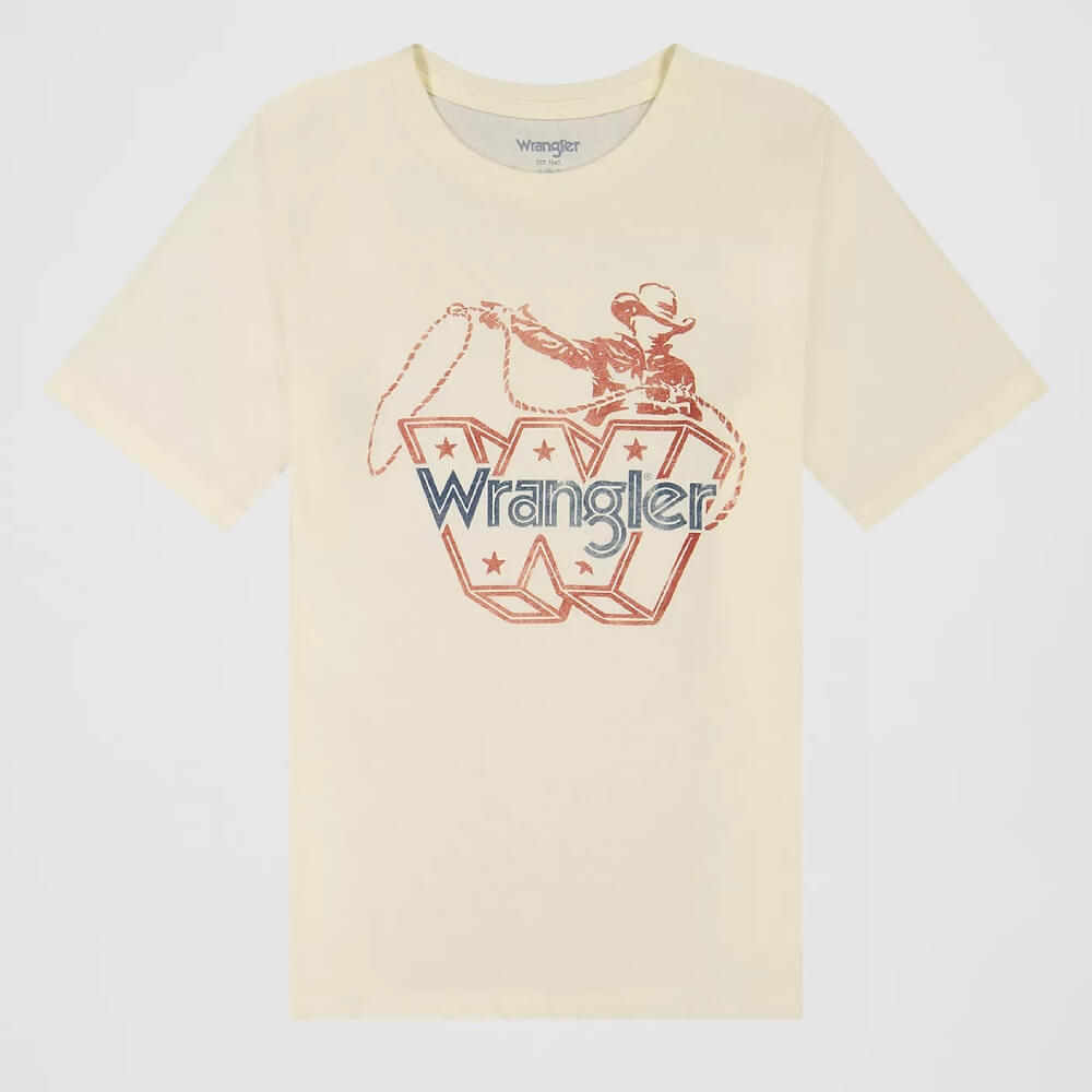 Wrangler Boys Ropin W Graphic T-Shirt Antique White Heather - 112379620