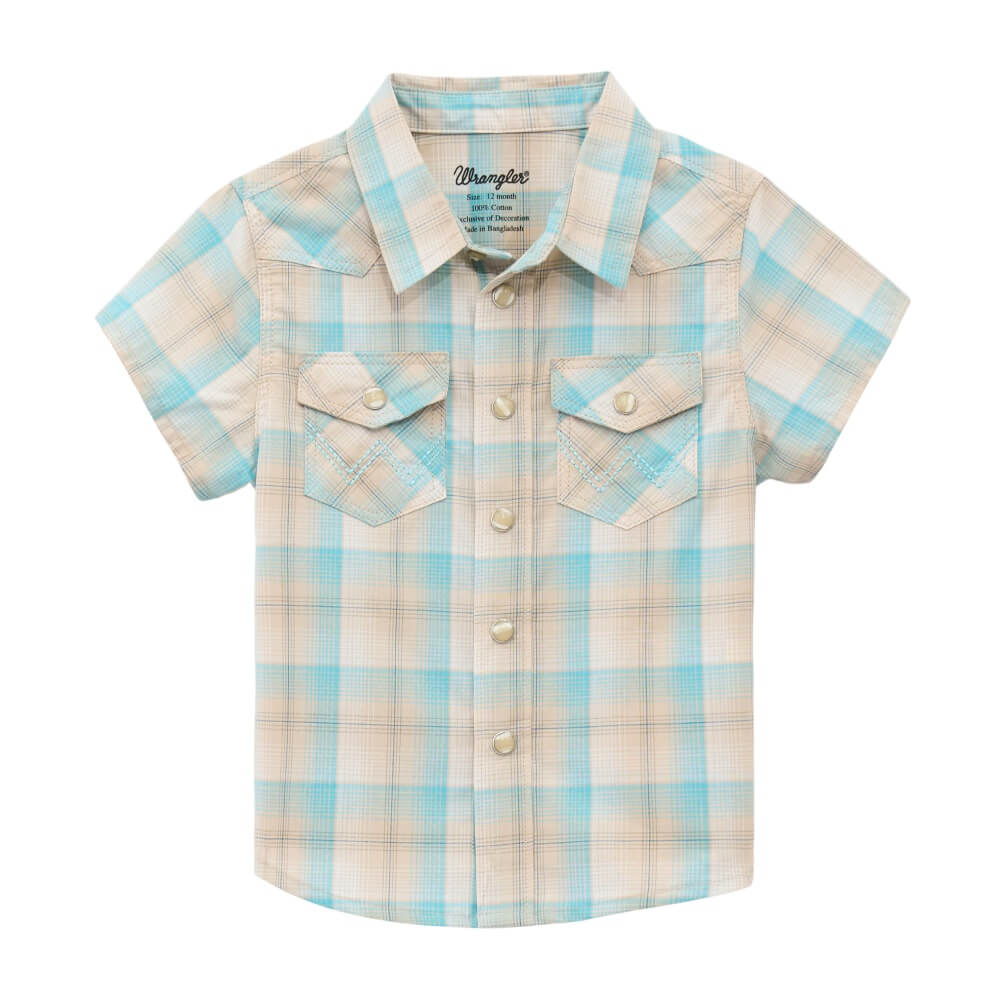 Wrangler Boys Short Sleeve Shirt Tan/Turquoise - 112378882