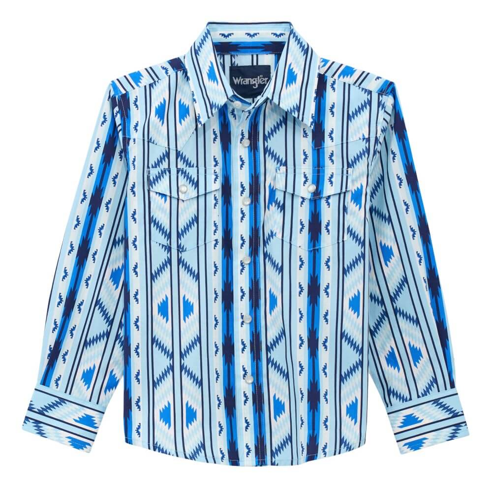 Wrangler Boys Snap Print Shirt Checotah Blue - 112379203