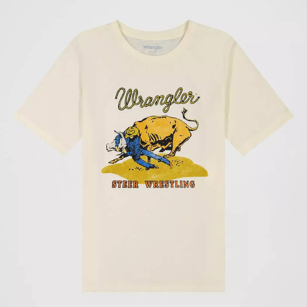 Wrangler Boys Steer Wrestling Graphic T-Shirt Antique White Heather - 112379615