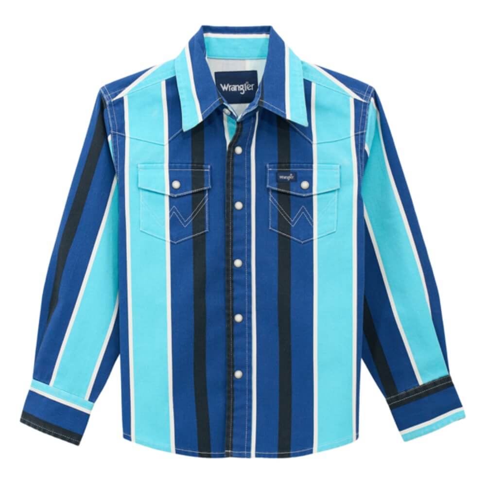 Wrangler Boys Vintage Brushpopper Snap Shirt Blue - 112379231