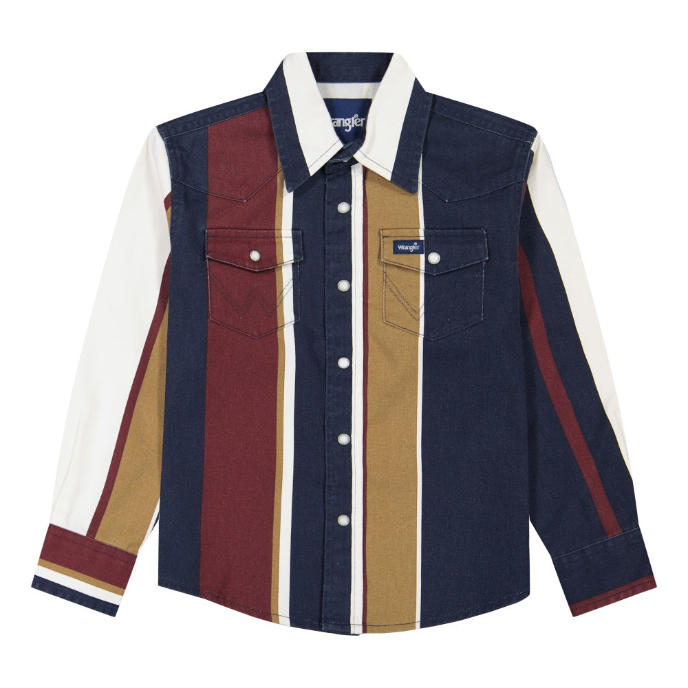 Wrangler Boys Vintage Brushpopper Stripe Shirt Navy Multi - 112382002