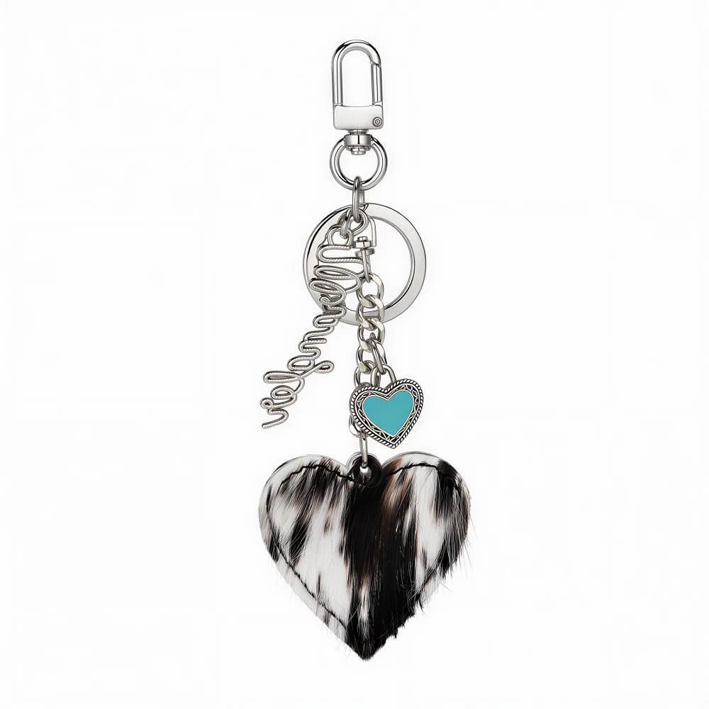 Wrangler Cowhide Heart Bag Charm Black - WGC-1017BK