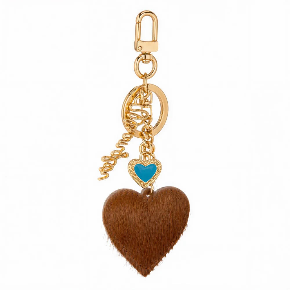 Wrangler Cowhide Heart Bag Charm Brown - WGC-1017BR